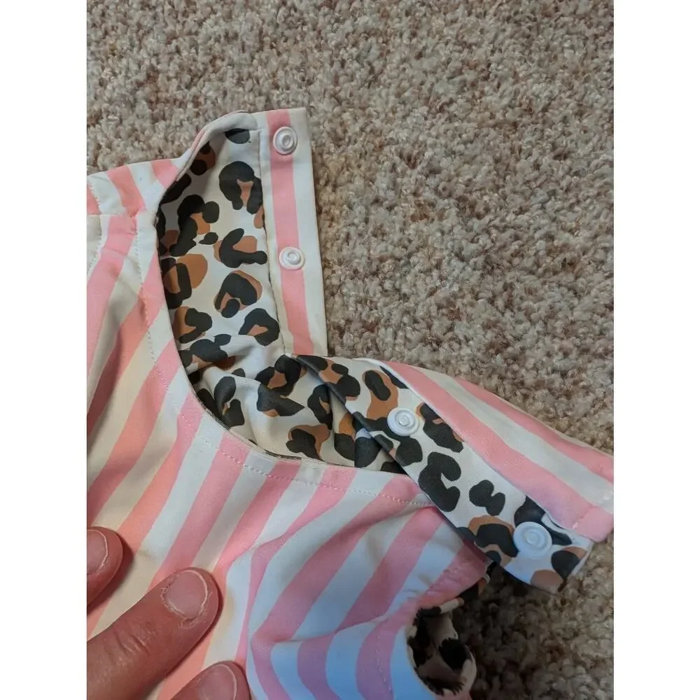 MUD PIE Reversible leopard & pink striped swimsit set; flounce; 6 mos